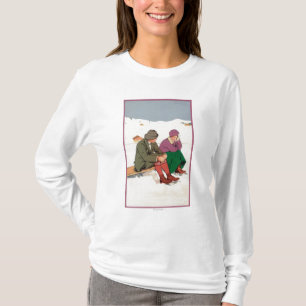 Camiseta Casal que toma uma ruptura do patinagem no gelo