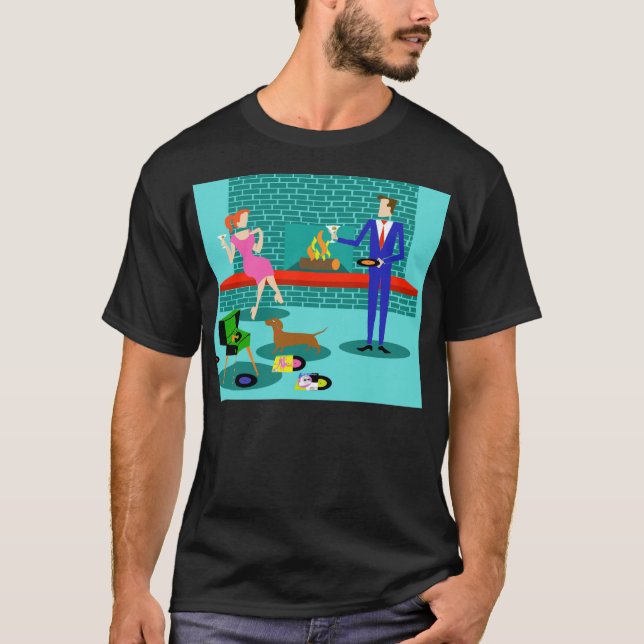 Camiseta Casal retro com t-shirt do cão (Frente)