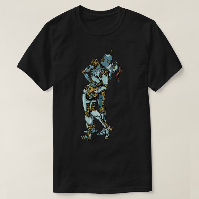 Camiseta Casal Robô Beijando Amor Androide em Ficção Cientí (Frente do Design)