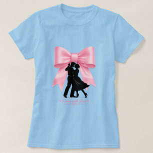 Camiseta Casal Romântico Laço Rosa Dança Com Amor