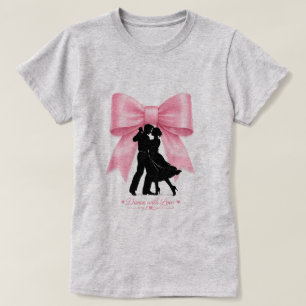 Camiseta Casal Romântico Laço Rosa Dança Com Amor
