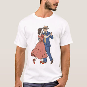 Camiseta Casal Romântico Vintage Dançando Retro Anos 1950