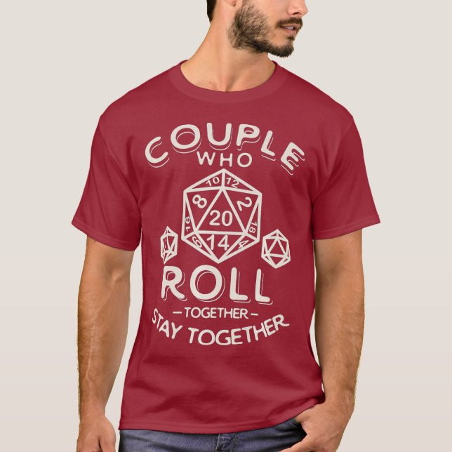 Camiseta Casal RPG Impressão Fantasy Tabletop Dice de Jogos (Frente)