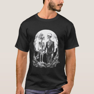 Camiseta Casal Sinistro de Halloween da Lua Esqueleto