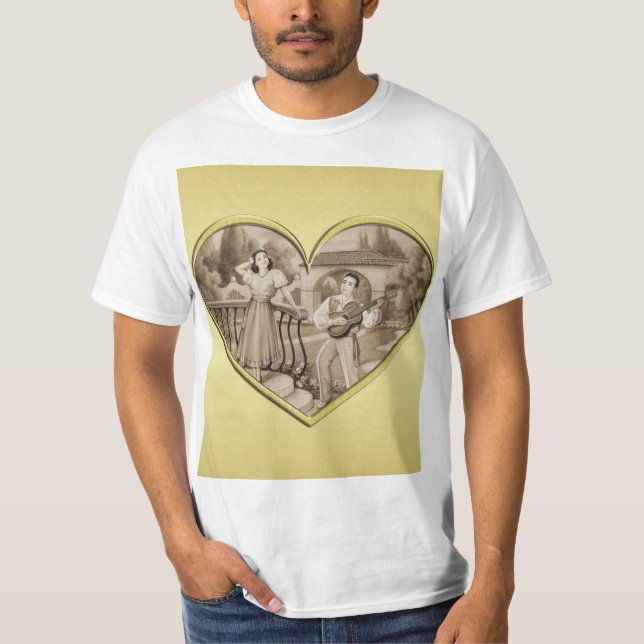 Camiseta Casal Vintage Romance, homem e mulher, ouro (Frente)