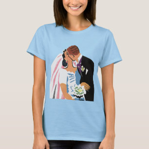 Camiseta Casamento Antigo, Noiva e Noivo Retrô se Beijando
