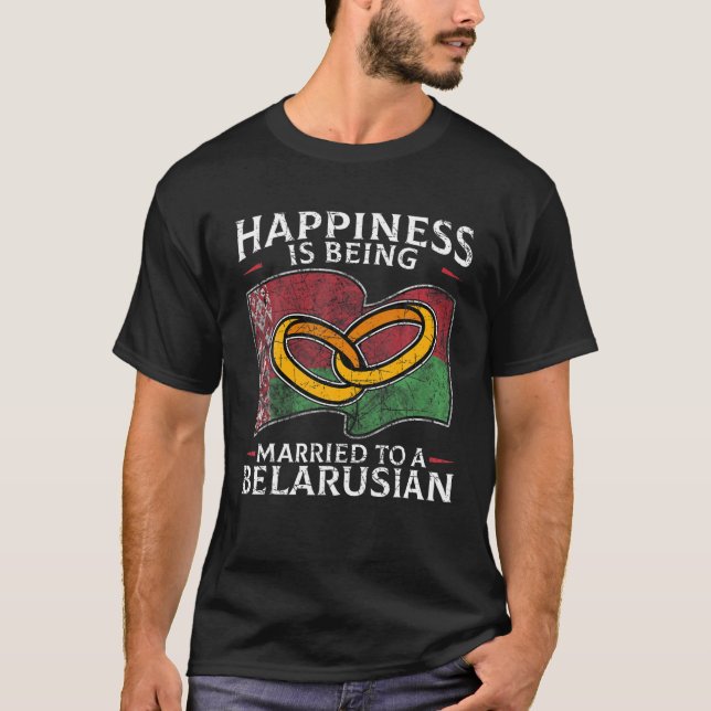 Camiseta Casamento Bielorrusso Bielorrússia Casou Bandeira  (Frente)