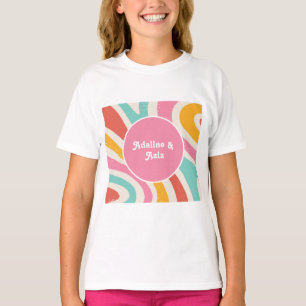Camiseta Casamento Colorido Ondulado Retro Groovy dos Anos