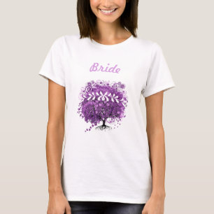 Camiseta Casamento com folhas de folhas de coração roxo rad