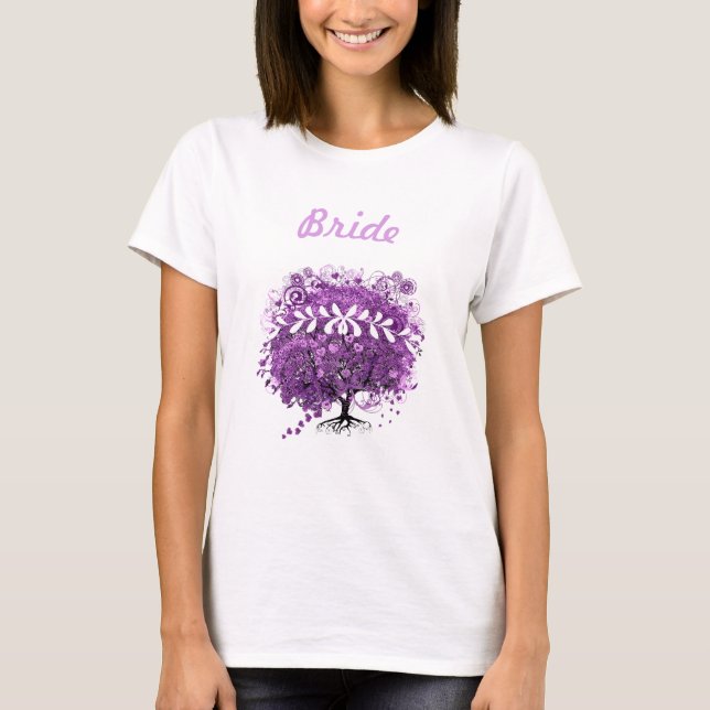Camiseta Casamento com folhas de folhas de coração roxo rad (Frente)