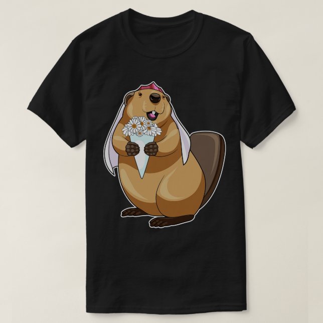 Camiseta Casamento da Flor do Beaver Bride (Frente do Design)
