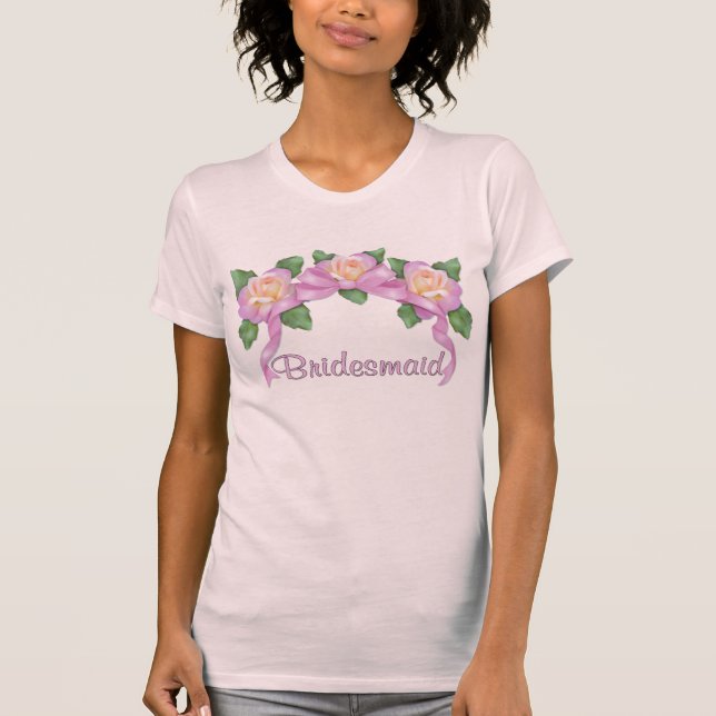 Camiseta Casamento de rosa Ribbon - Bridesmaid (Frente)