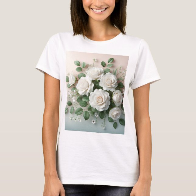 Camiseta Casamento de Rosas Brancas Elegantes (Frente)