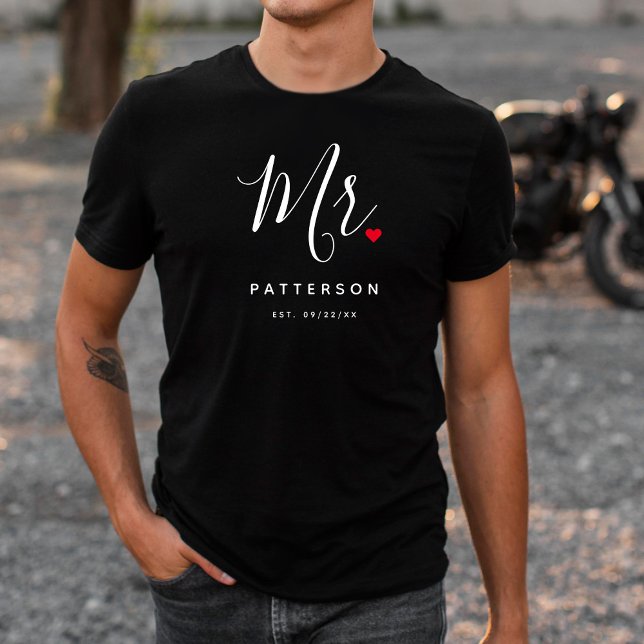 Camiseta Casamento do Sr. Sobrenome Personalizado e Data (Criador carregado)
