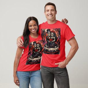 Camiseta Casamento Esqueleto, Amantes Góticos se Abraçam