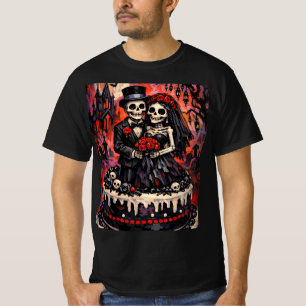 Camiseta Casamento Esqueleto, Amantes Góticos se Abraçam