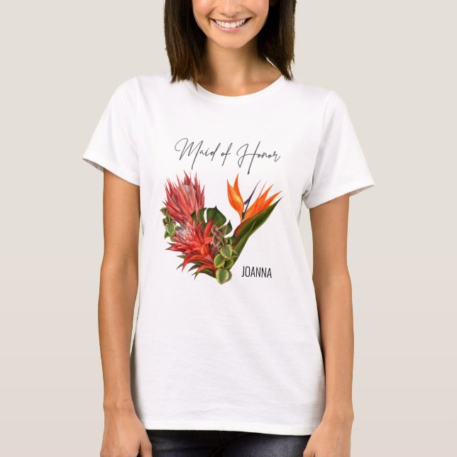 Camiseta Casamento Floral da Madrinha de casamento Tropical (Frente)