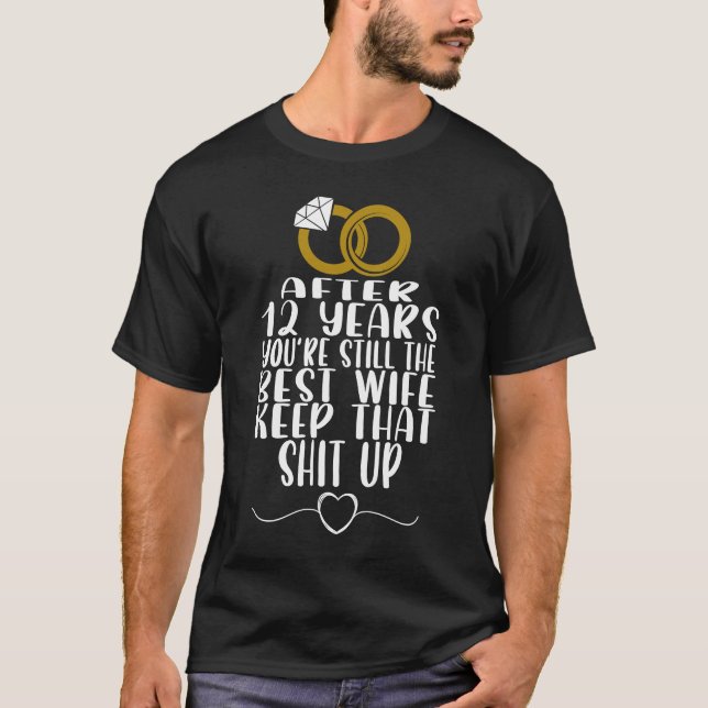 Camiseta Casamento Para Homens 12 Anos De Aniversário (Frente)