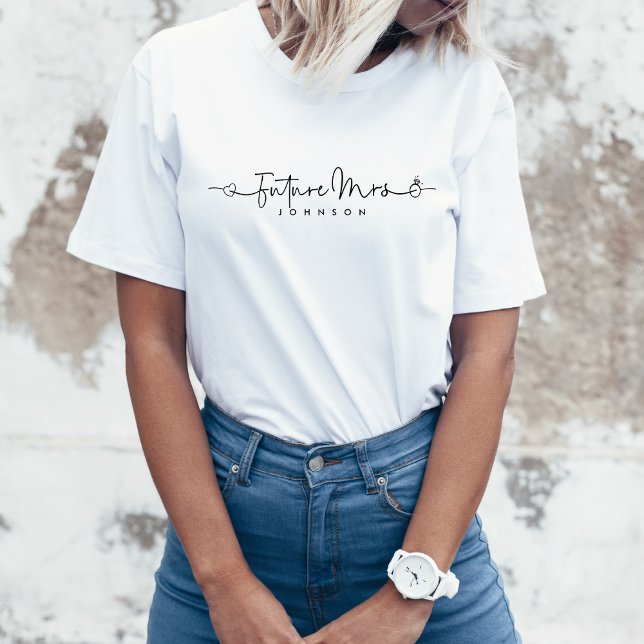 Camiseta Casamento Personalizado da Sra. Script Heart Ring (Criador carregado)