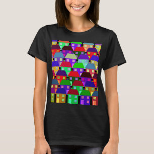 CAMISETA CASAS COLORIDAS PELA COMUNIDADE DOMÉSTICA