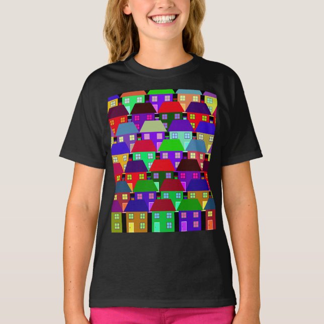 CAMISETA CASAS COLORIDAS PELA COMUNIDADE DOMÉSTICA (Frente)