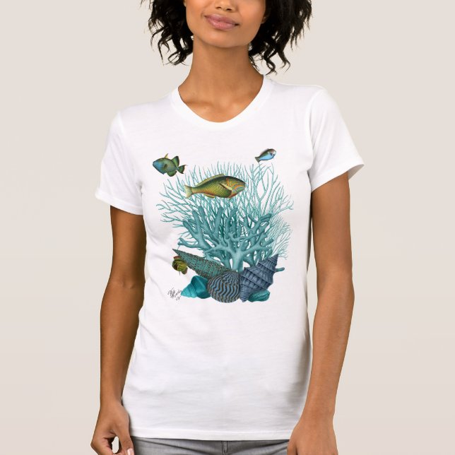 Camiseta Cascas e Corais de Azul de Peixe (Frente)