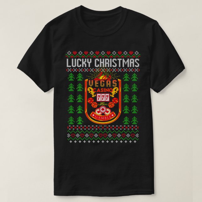 Camiseta Casino de Natal Poker Jogando Las Vegas Ugly Xma (Frente do Design)