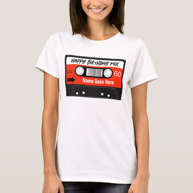 Camiseta Cassete Vermelho da Mixtape de Aniversário Feliz P (Frente)