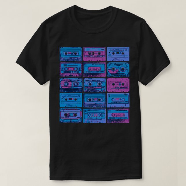 Camiseta Cassetes Retro 80s 90s Analog Vinyl Music Bl (Frente do Design)