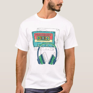 Camiseta Cassette Music Fones de ouvido Retro 80S Music