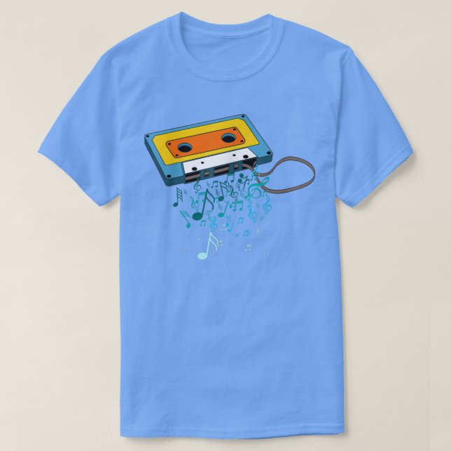 Camiseta Cassette Tape Retro Music Notes 70's Cla (Frente do Design)