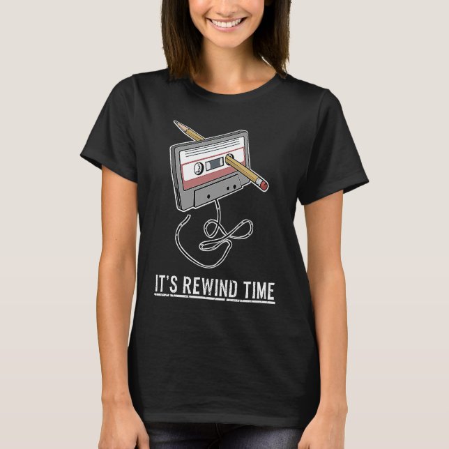 Camiseta Cassette Tape Rewind Time Retro Music (Frente)
