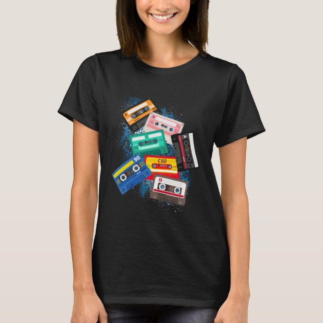 Camiseta Cassette Tapes Mixtapes 1980s Radio Music Graphic  (Frente)