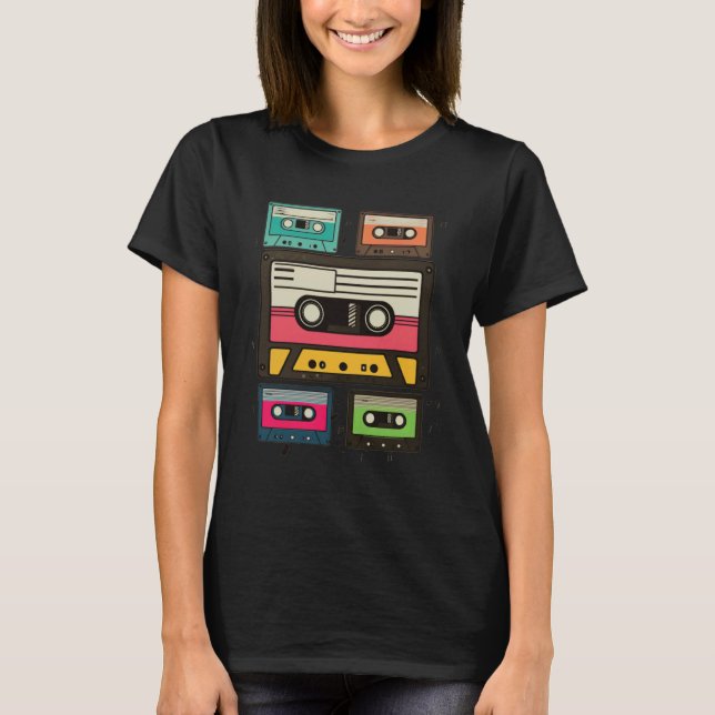 Camiseta Cassette Tapes Mixtapes 1980s Radio Music Graphic  (Frente)