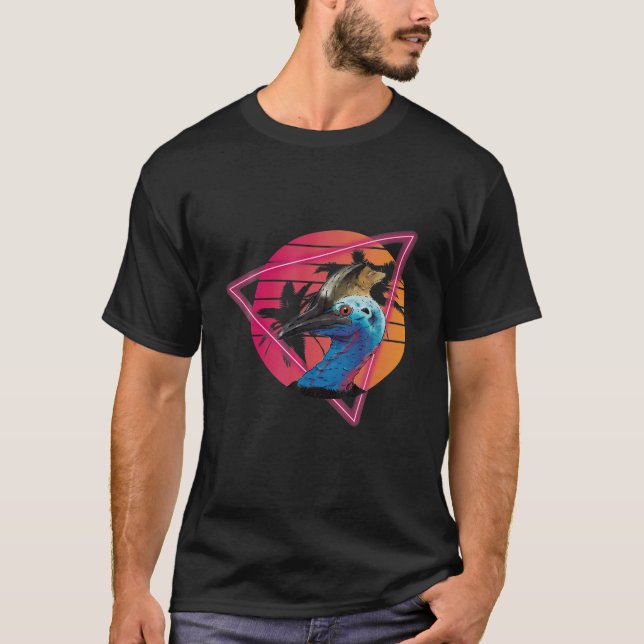 Camiseta Cassowary Modern Retro Sunset Palm Tree Cassowary (Frente)