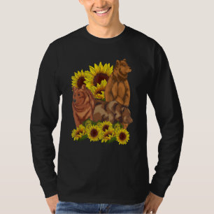 Camiseta Castanho-Urso Animal Hippie Floresta de Girassol