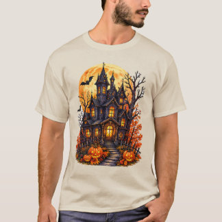 Camiseta Castelo Assombrado de Halloween Lua Cheia