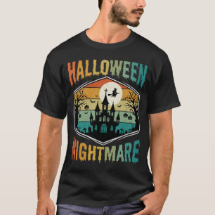 Camiseta Castelo Assombrado Pesadelo de Halloween Vetor Ret