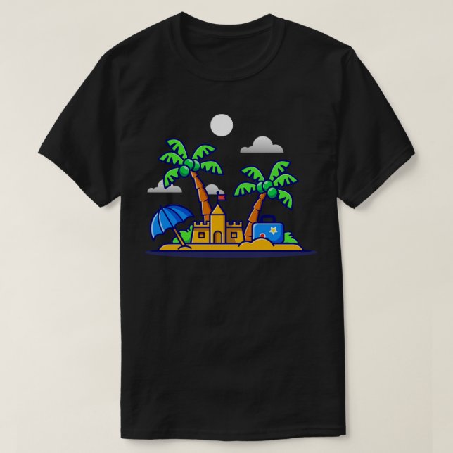 Camiseta Castelo De Areia De Verão De Praia E Cartoon De Ár (Frente do Design)