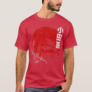 Camiseta Castelo de Odawara Red Sun Japonês e Sakura Cherry