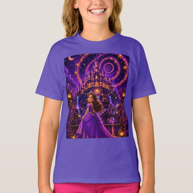 Camiseta Castelo de Princesa Fantasia Roxa | Cosmo Mágico (Frente)