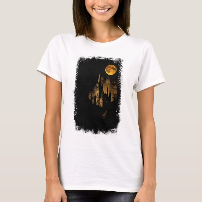 Camiseta Castelo Escuro do tema do horror da Noite Eterna (Frente)