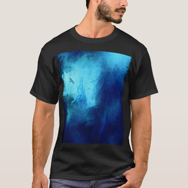 Camiseta Castelo oculto na floresta azul (Frente)