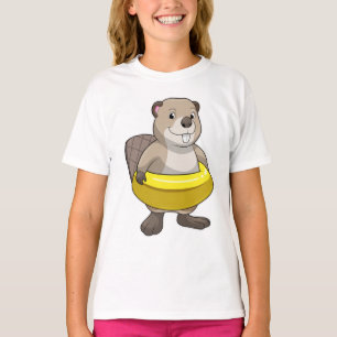 Camiseta Castor a nadar com anel de Natação