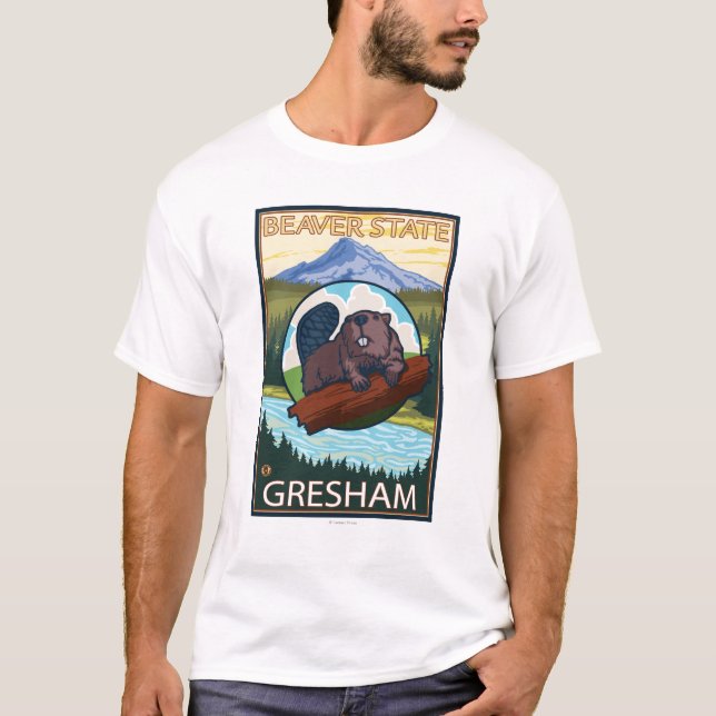 Camiseta Castor & capa do Mt. - Gresham, Oregon (Frente)