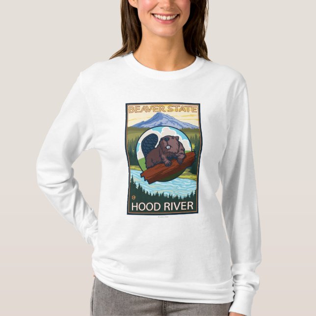 Camiseta Castor & capa do Mt. - Hood River, Oregon (Frente)