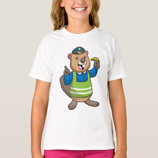 Camiseta Castor como agente da polícia com assobio (Frente)