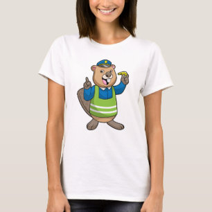 Camiseta Castor como agente da polícia com assobio