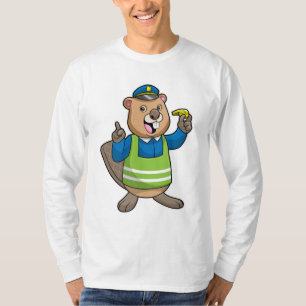 Camiseta Castor como agente da polícia com assobio