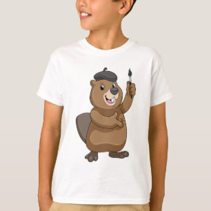 Camiseta Castor como Pintor com Pincel de Tinta